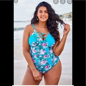 COPY - Cupshe Blue Floral Plus Size One Piece Swimsuit